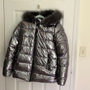 Silver metallic puffer jacket